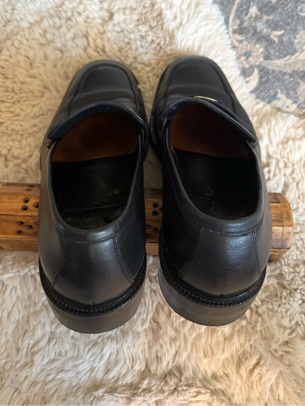 MENS GUCCI ITALIAN BLACK LEATHER DOUBLE G SLIP ON DRESS LOAFERS SIZE 45E EU